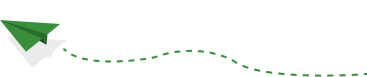 Decorative green paper plane icon with a dashed trailing line
