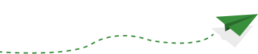 Decorative dashed curved line with a green paper plane icon