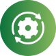 Green circular icon with a gear and recycle arrows symbol