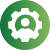 Green circular icon with a gear and settings symbol
