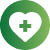 Green circular icon with a heart and medical cross symbol