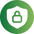 Green circular icon with a shield and padlock symbol