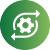 Green circular icon with a sync and exchange arrows symbol