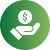 Green circular icon with a dollar coin and handshake symbol