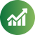 Green circular icon with a house and upward growth arrow symbol
