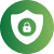 Green circular icon with a shield and checkmark symbol
