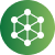 Green circular icon with a connected network nodes symbol