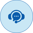 Blue circular icon with a customer support headset symbol