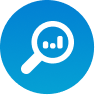 Blue square icon with a magnifying glass and sound wave symbol