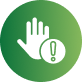 Green circular icon with a white raised hand and small clock symbol