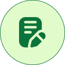 Light green circular icon with a dark green document and chart symbol