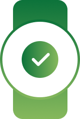 Green badge icon with a white circle containing a checkmark symbol