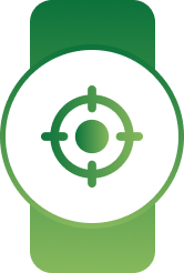Green badge icon with a white circle containing a crosshair target symbol