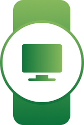 Green badge icon with a white circle containing a monitor screen symbol