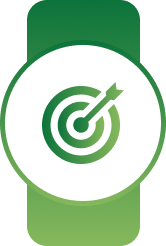 Green badge icon with a white circle containing a target and arrow symbol