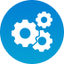 Blue circular icon with two gears symbol