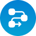 Blue circular icon with connected workflow nodes symbol