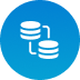 Blue circular icon with a stacked database symbol