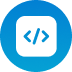 Blue circular icon with code brackets symbol