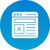 Blue circular icon with a browser window and error symbol