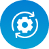 Blue circular icon with a refresh and sync symbol