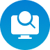 Blue circular icon with a document search symbol