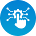 Blue circular icon with a connected network nodes symbol