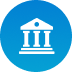 Blue circular icon with a bank building symbol