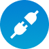 Blue circular icon with a plug and connection symbol