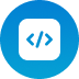 Blue circular icon with a code brackets symbol