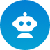 Blue circular icon with a robot symbol