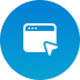 Blue circular icon with a browser window and gear symbol