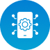 Blue circular icon with a mobile phone and gear symbol