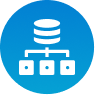 Blue circular icon with connected database nodes symbol