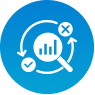Blue circular icon with a refresh cycle and checkmark and close symbols