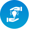 Blue square icon with a lightbulb and connection flow symbol