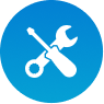 Blue circular icon with a wrench and screwdriver symbol
