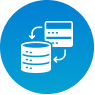 Blue circular icon with database and server sync symbol