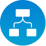 Blue square icon with a hierarchy flowchart symbol
