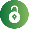Green circular icon with an open padlock symbol