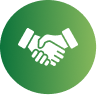 Green circular icon with a handshake symbol