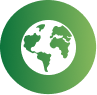 Green circular icon with a globe symbol