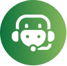 Green circular icon with a customer support headset symbol