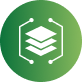 Green circular icon with a white layered platform symbol