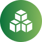 Green circular icon with white stacked 3D cube blocks symbol