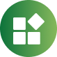 Green circular icon with a white grid and puzzle piece symbol