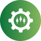 Green circular icon with a white gear and person symbol