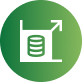 Green circular icon with a white database and outward arrow symbol