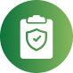 Green circular icon with a white clipboard and shield symbol