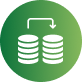 Green circular icon with a white database and migration arrow symbol